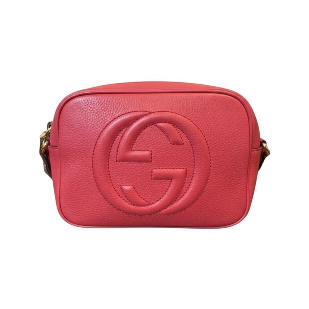 Gucci Soho Coral Red Leather Disco Crossbody Bag Auth